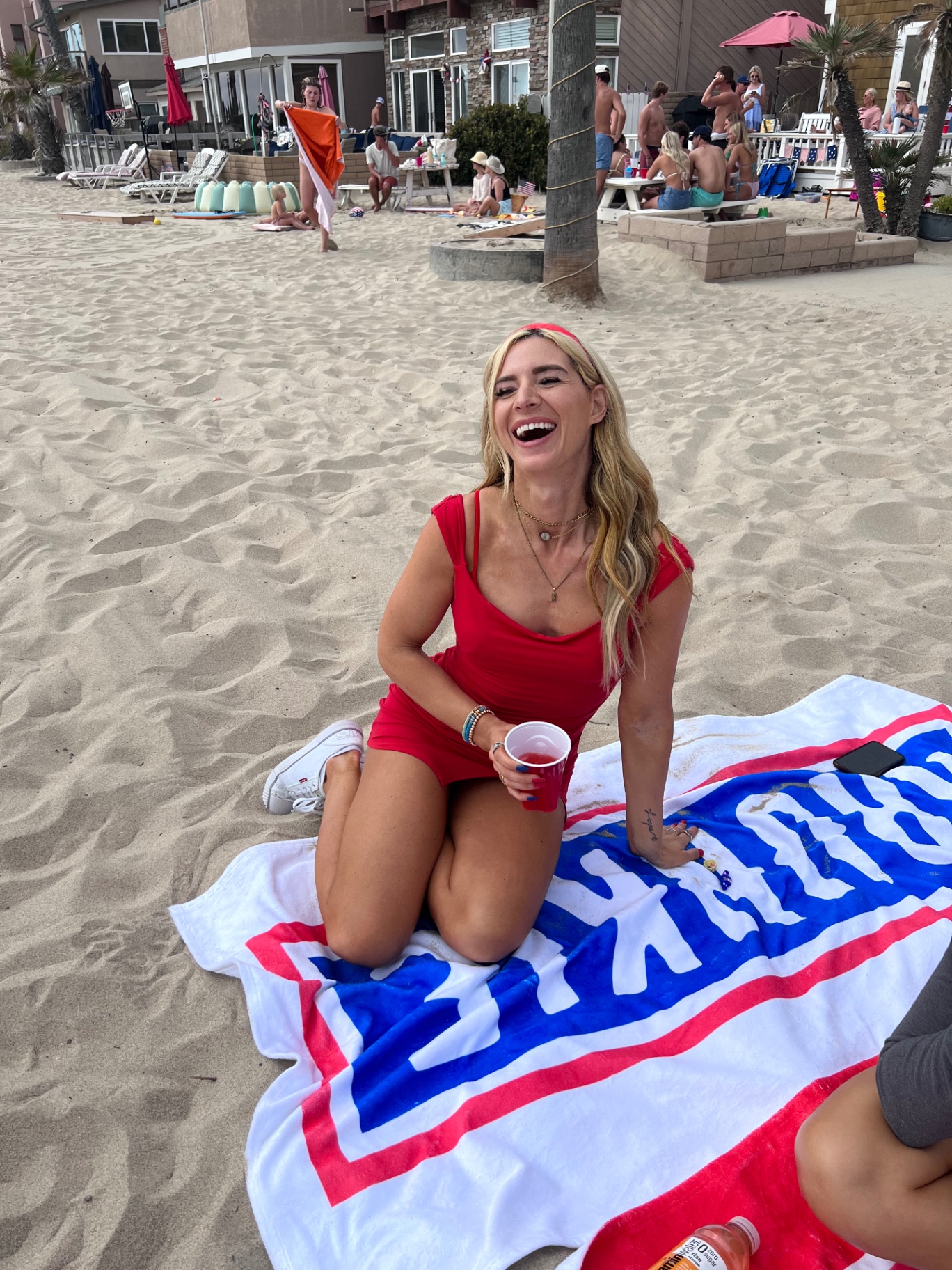 Newport Beach poolside in red