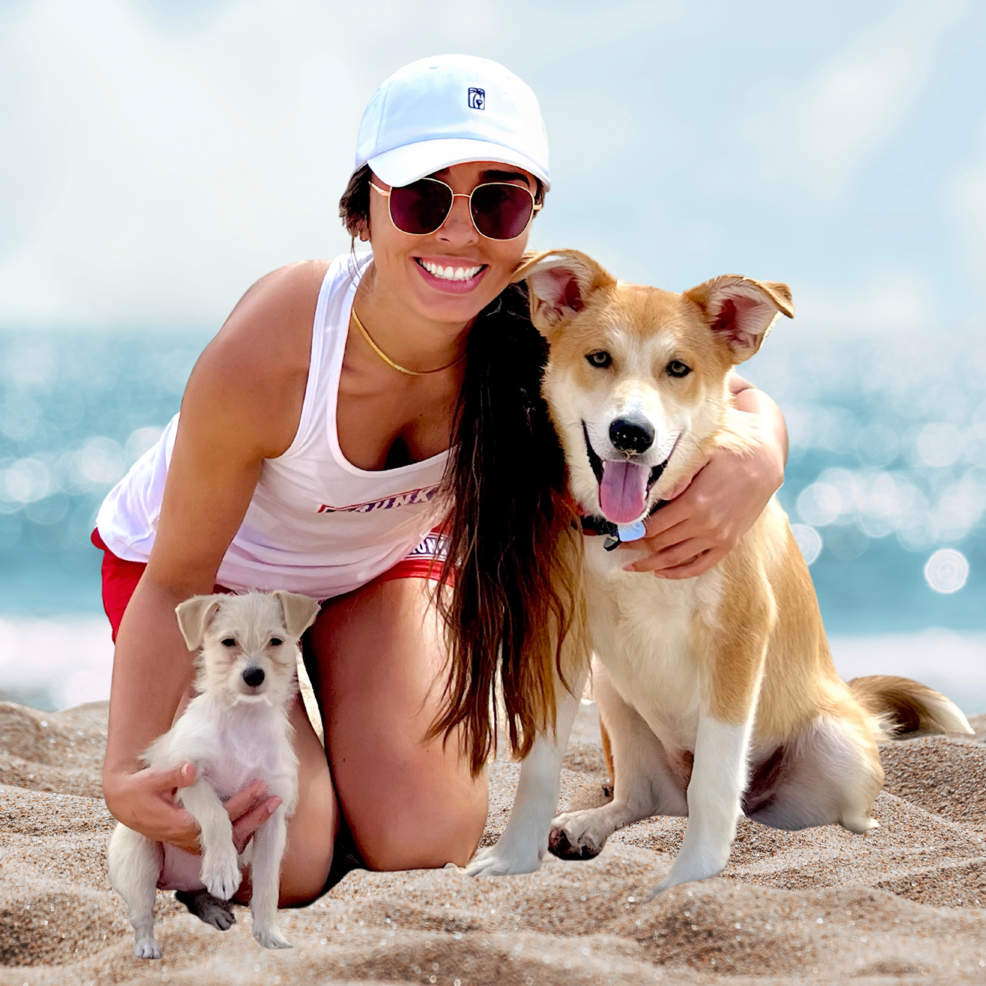 Krunkie tank top with dogs at the beach